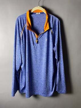 DK Mens XXL Quarter Zip Pullover Blue Heather Orange Athletic Performance